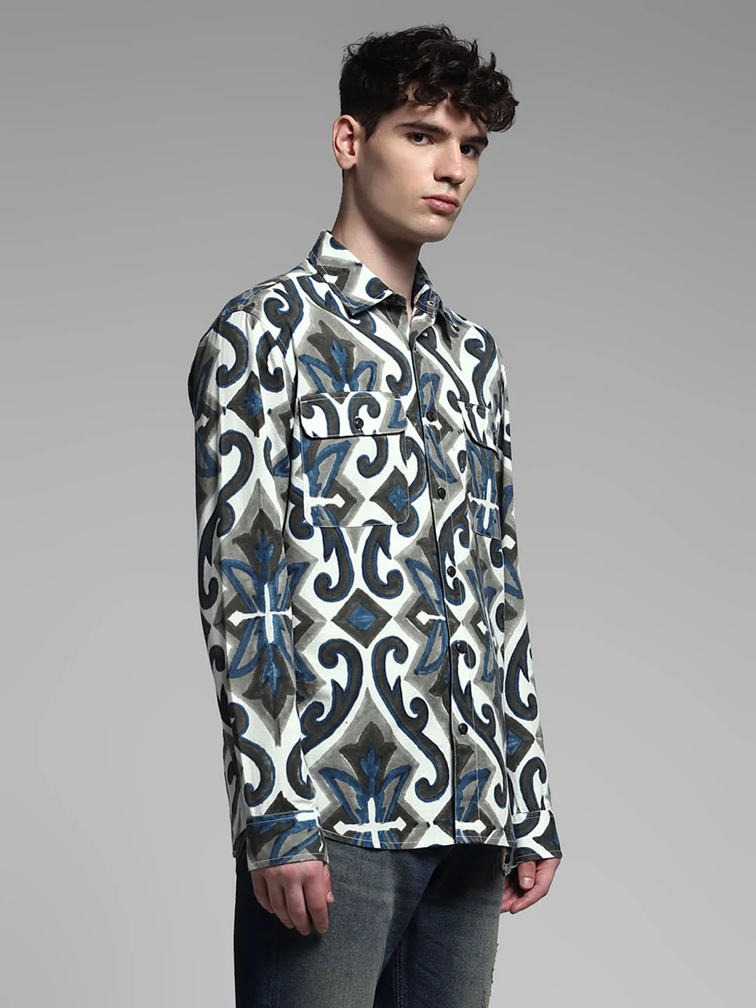 White Abstract Print Shirt - Image 3