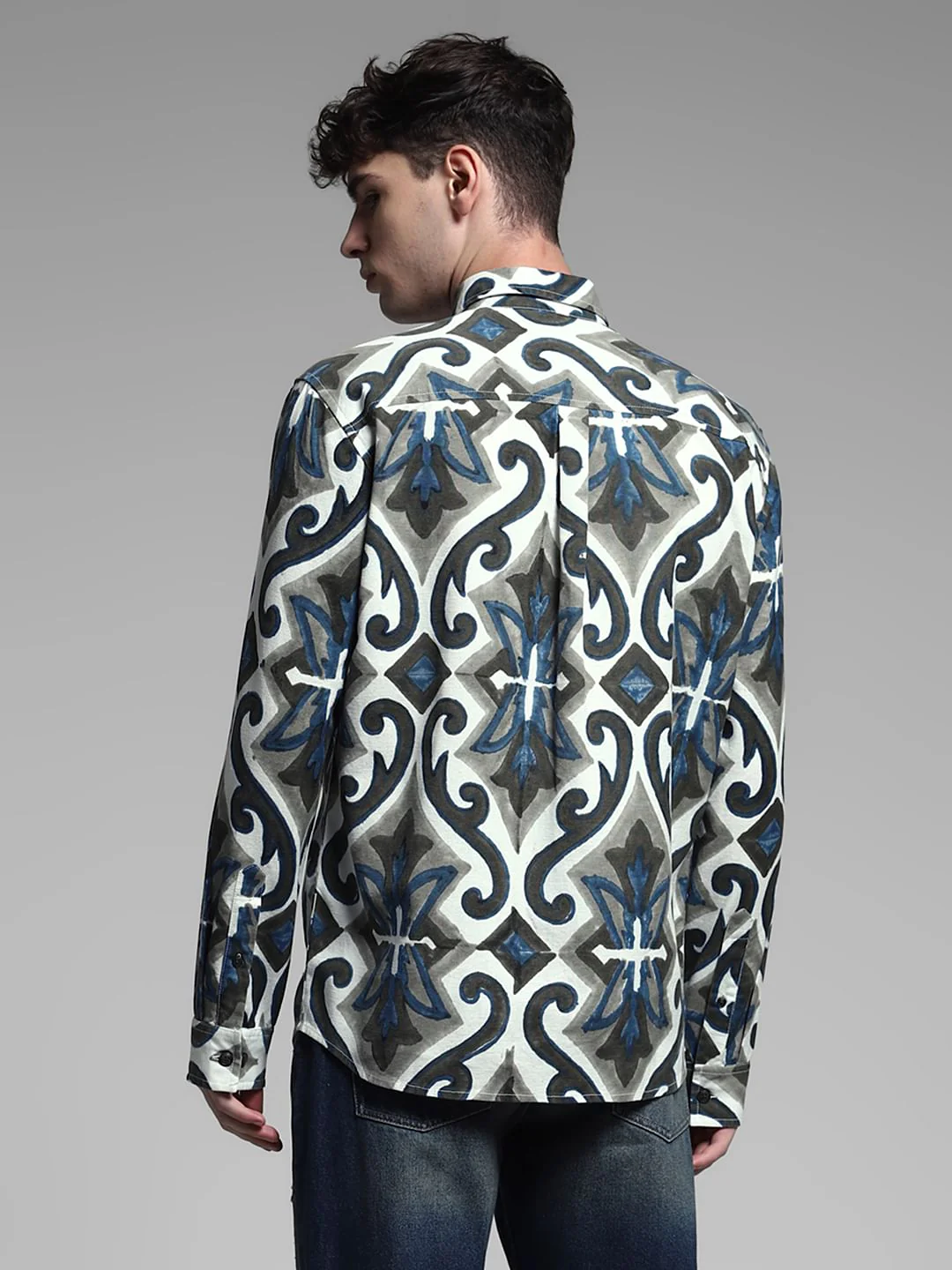 White Abstract Print Shirt - Image 4