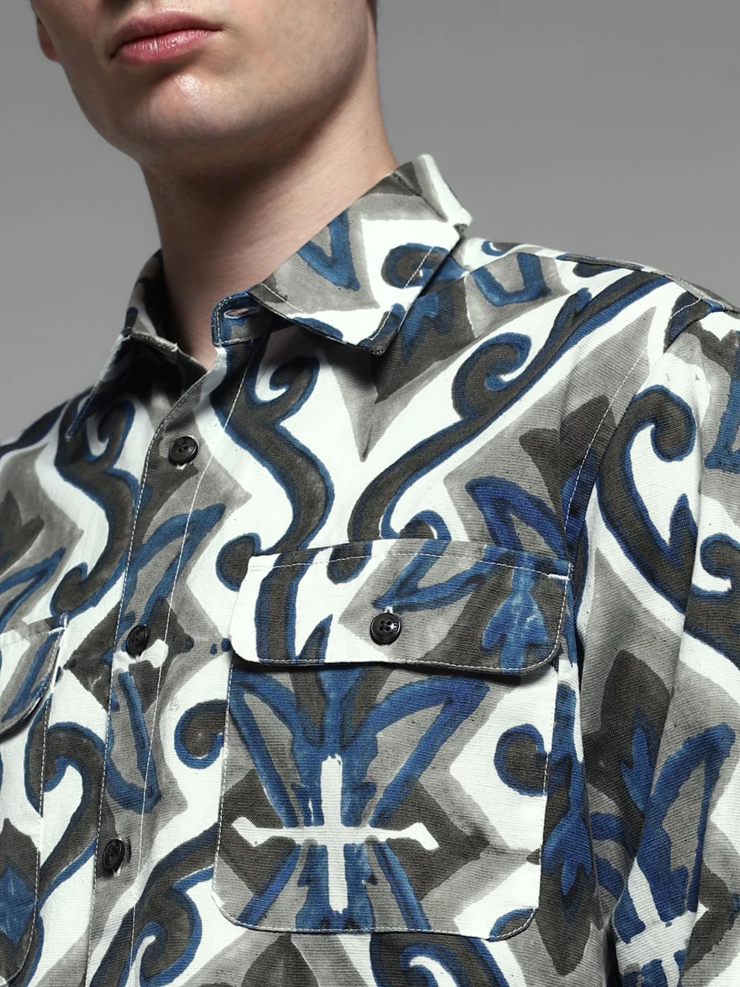 White Abstract Print Shirt - Image 5