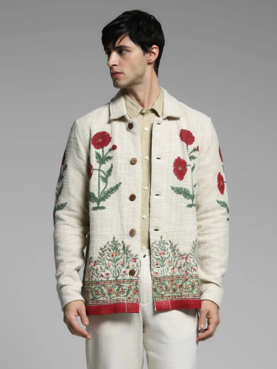 White Embroidered Cotton Oversized Shirt - Image 2