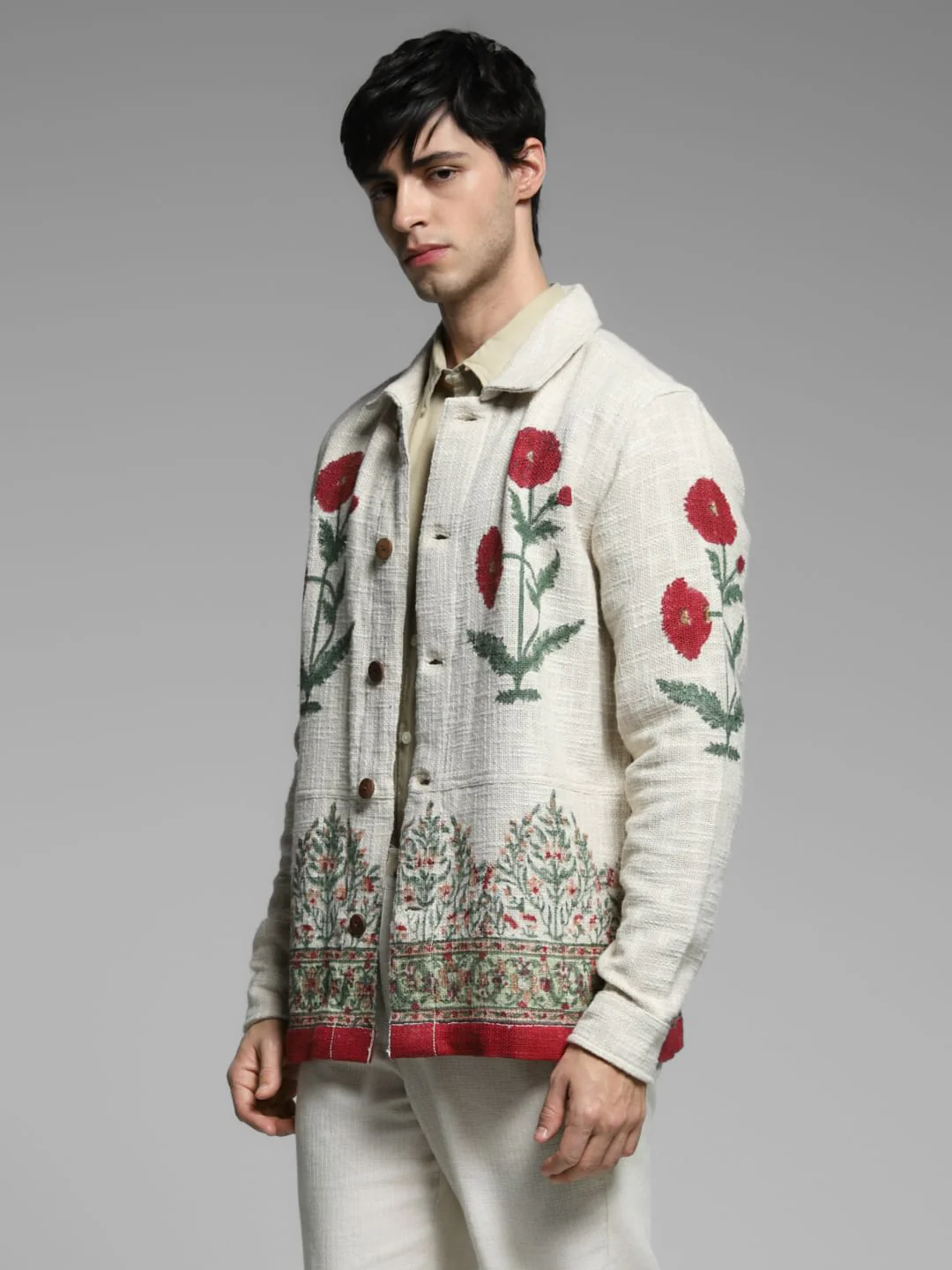 White Embroidered Cotton Oversized Shirt - Image 3