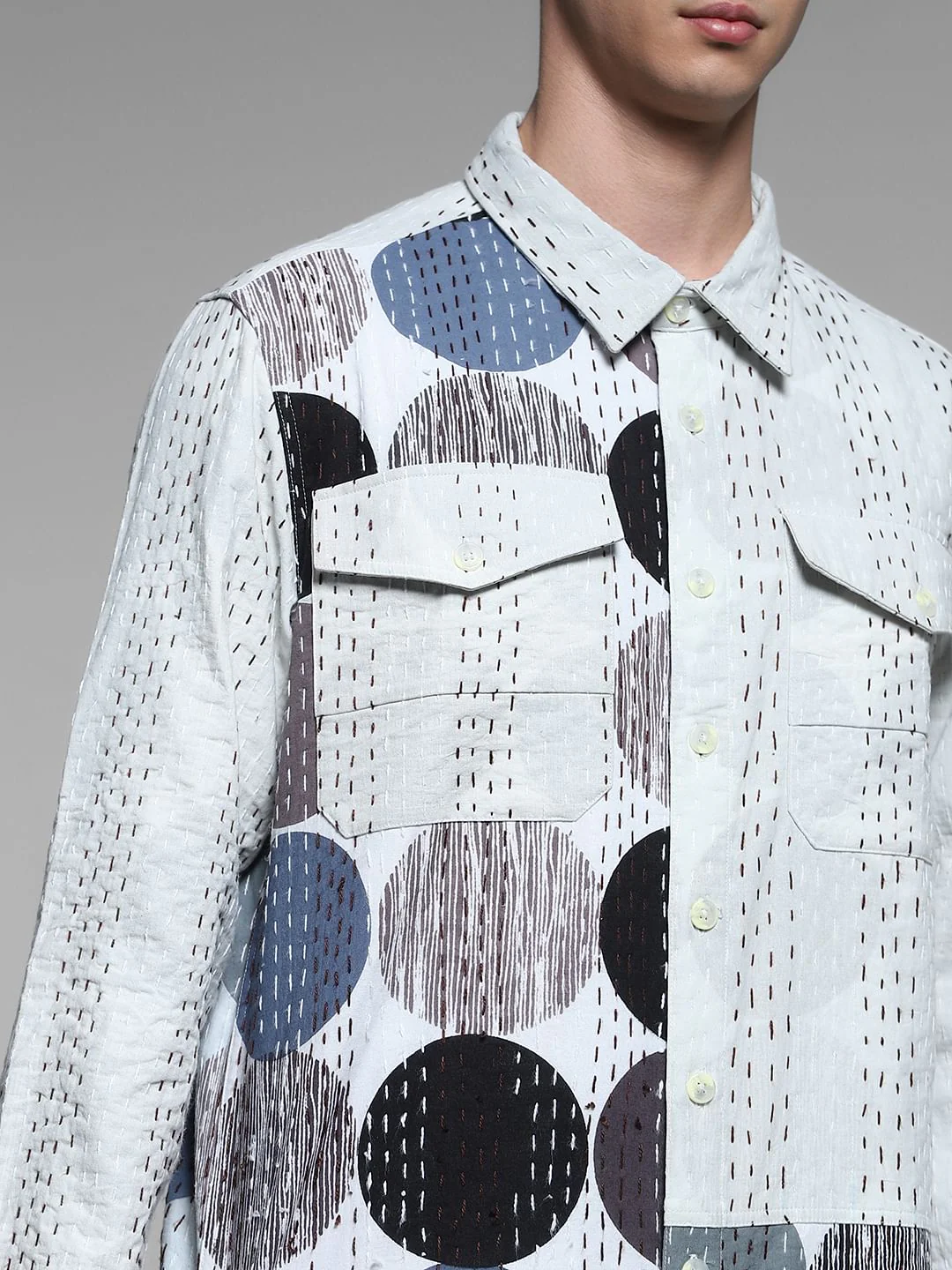 White Abstract Print Cotton Shirt - Image 5