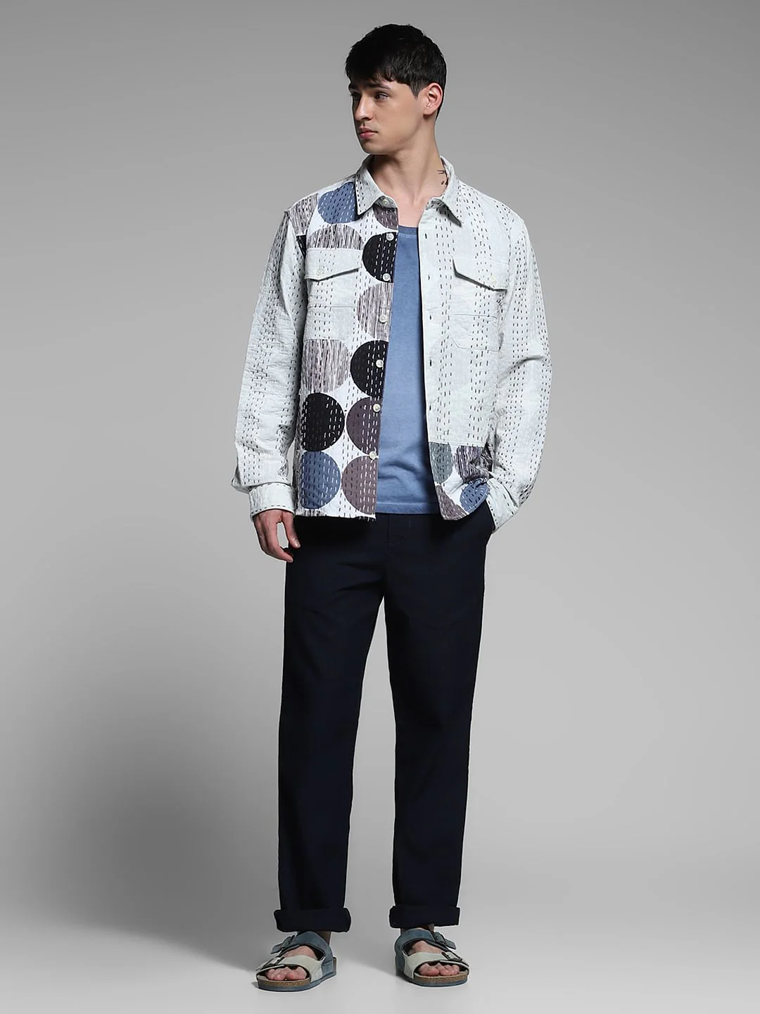 White Abstract Print Cotton Shirt - Image 6