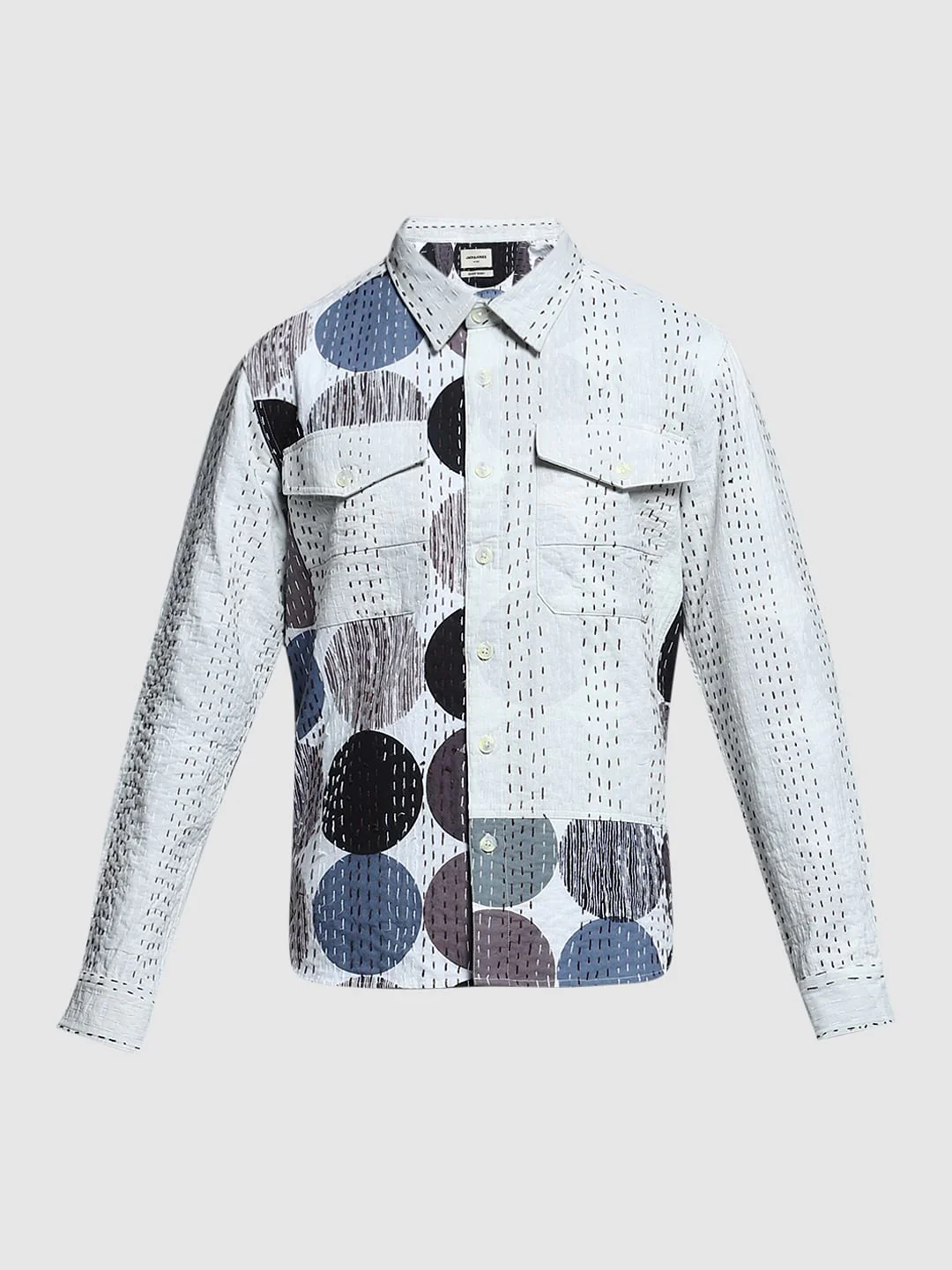 White Abstract Print Cotton Shirt - Image 7