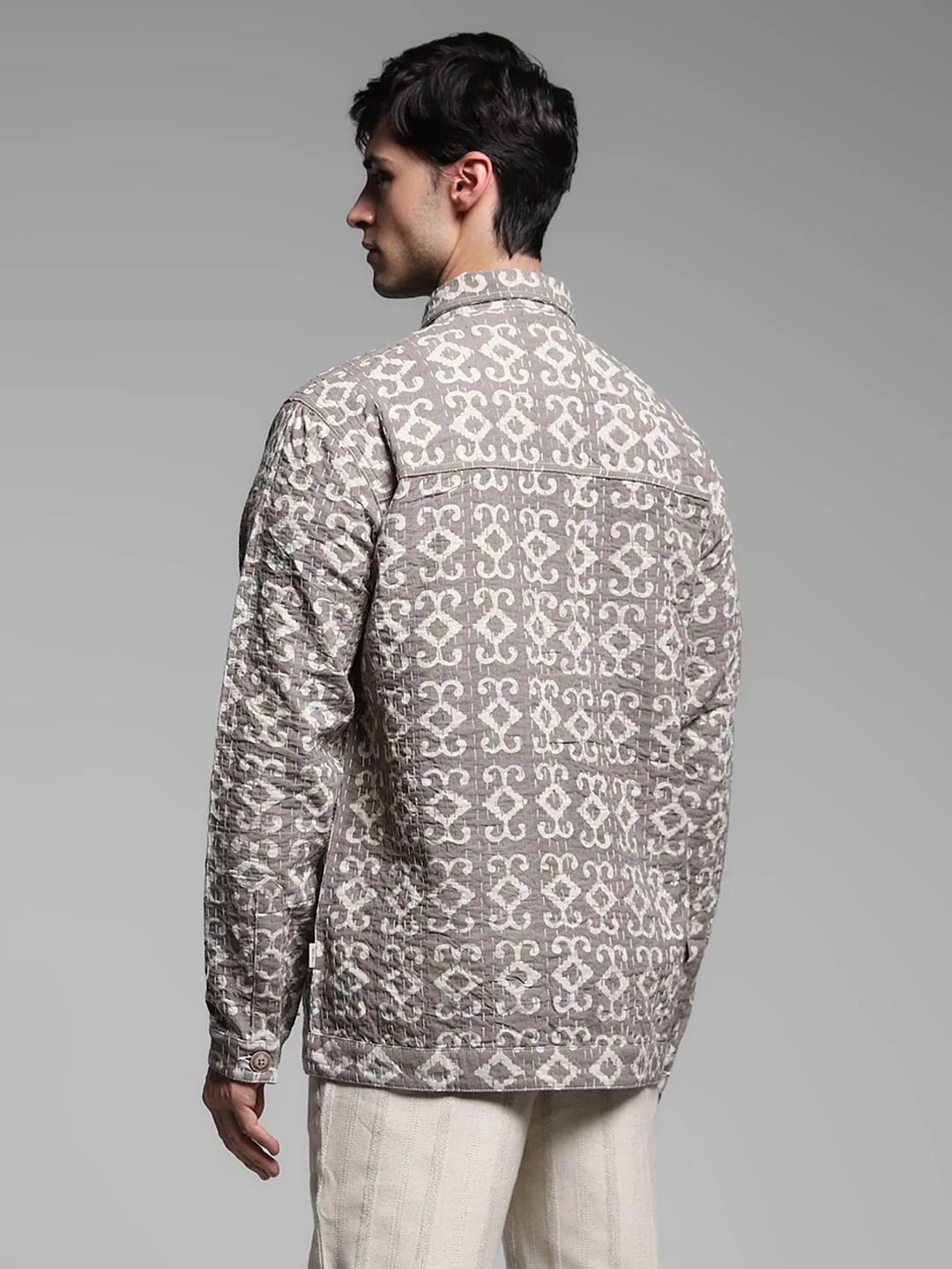 Beige Abstract Artisan Print Jacket - Image 4