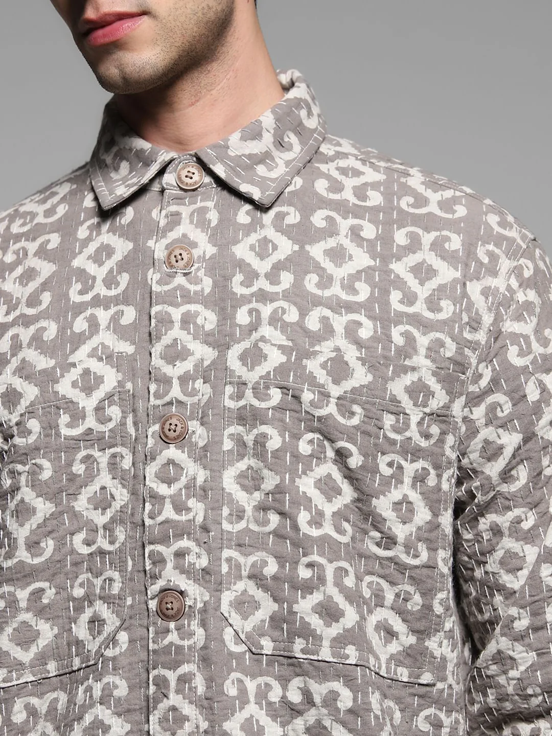 Beige Abstract Artisan Print Jacket - Image 5