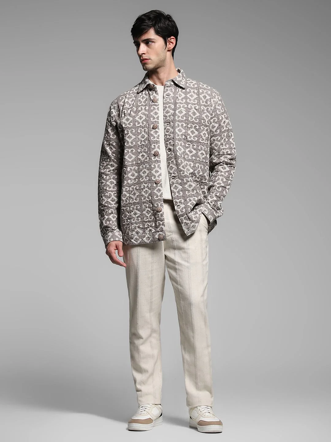 Beige Abstract Artisan Print Jacket - Image 6