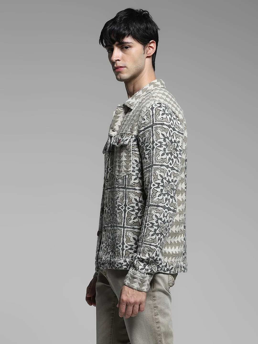 Grey Abstract Artisan Print Jacket - Image 3