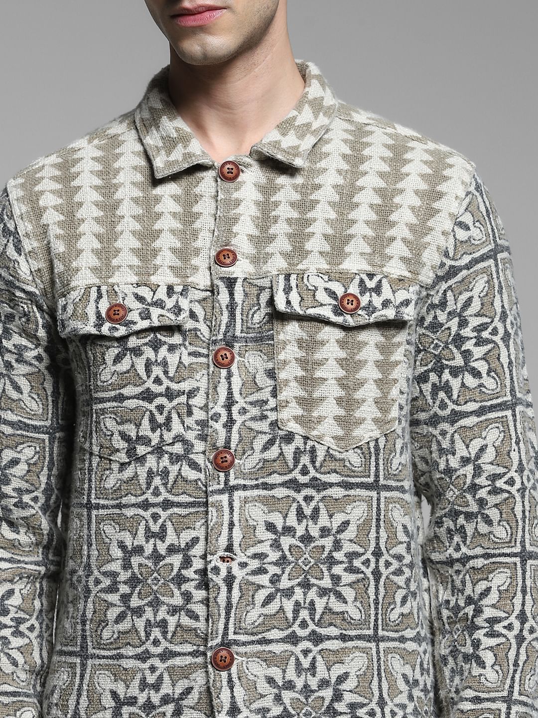 Grey Abstract Artisan Print Jacket - Image 5