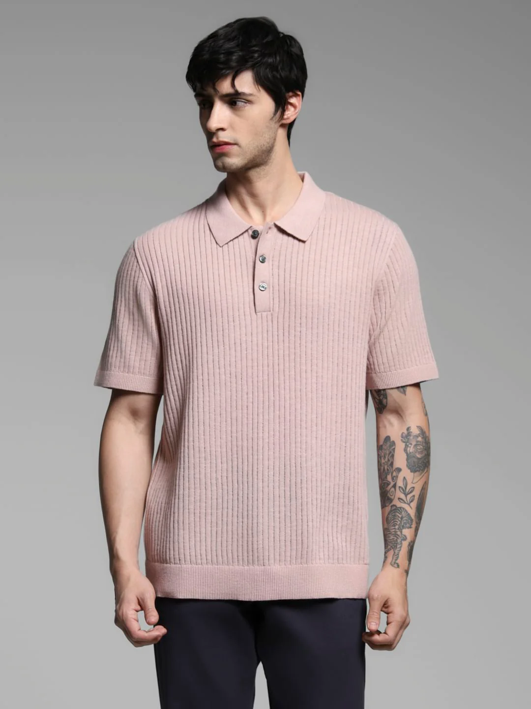 Pink Structured Knitted Polo - Image 2
