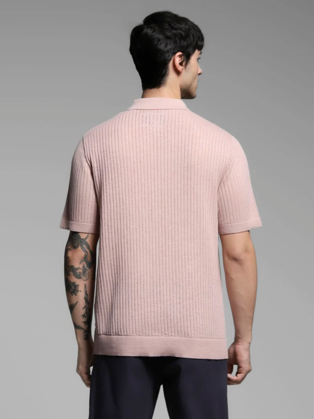 Pink Structured Knitted Polo - Image 4