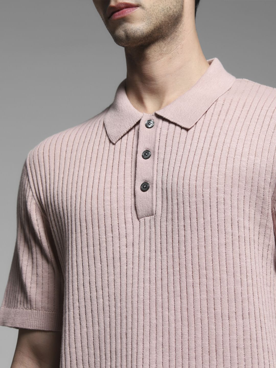 Pink Structured Knitted Polo - Image 5