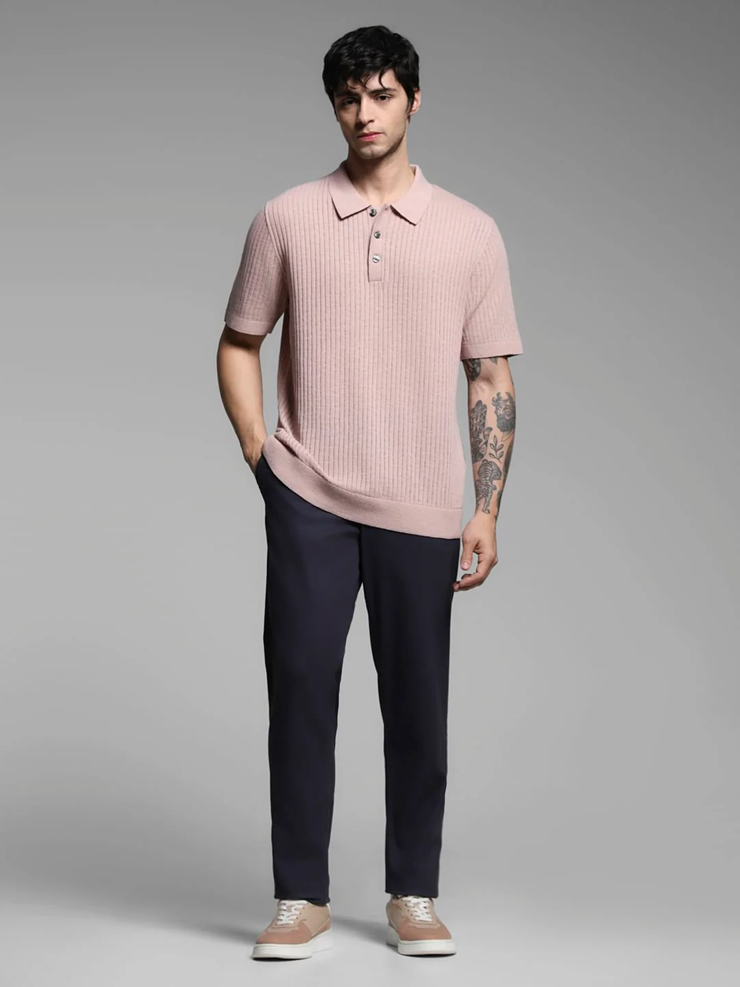Pink Structured Knitted Polo - Image 6