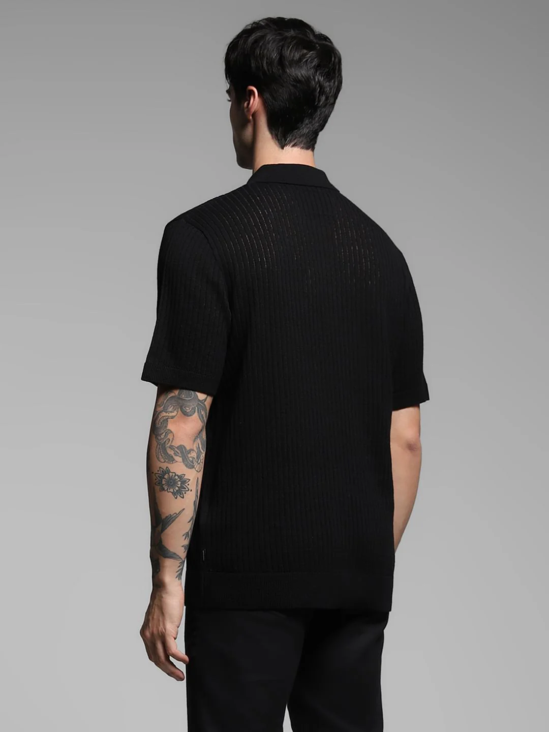 Black Structured Knitted Polo - Image 4