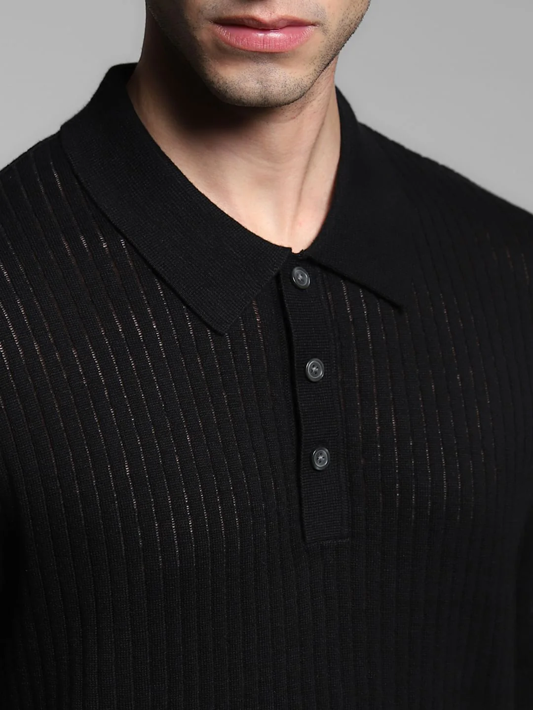 Black Structured Knitted Polo - Image 5