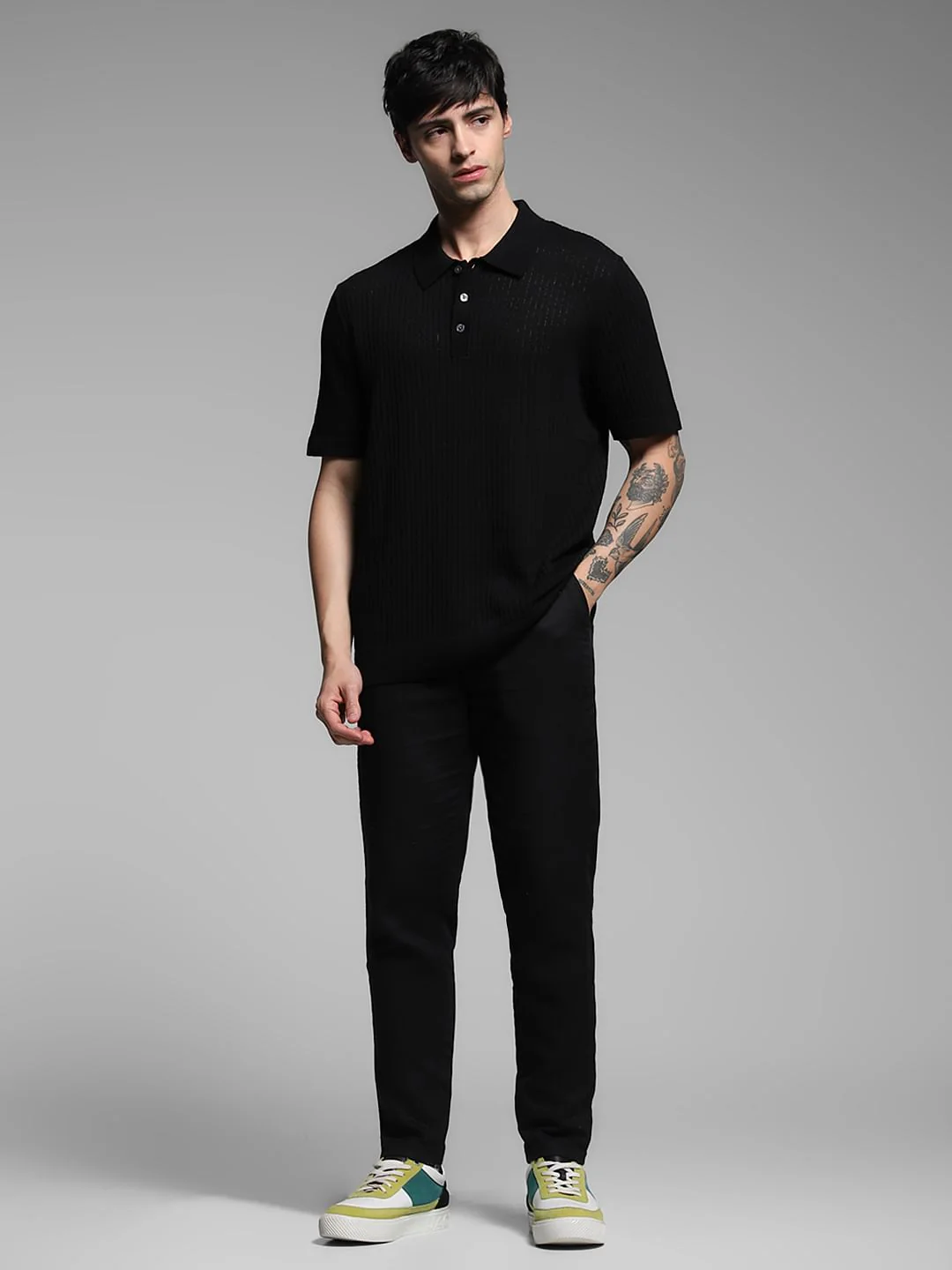 Black Structured Knitted Polo - Image 6