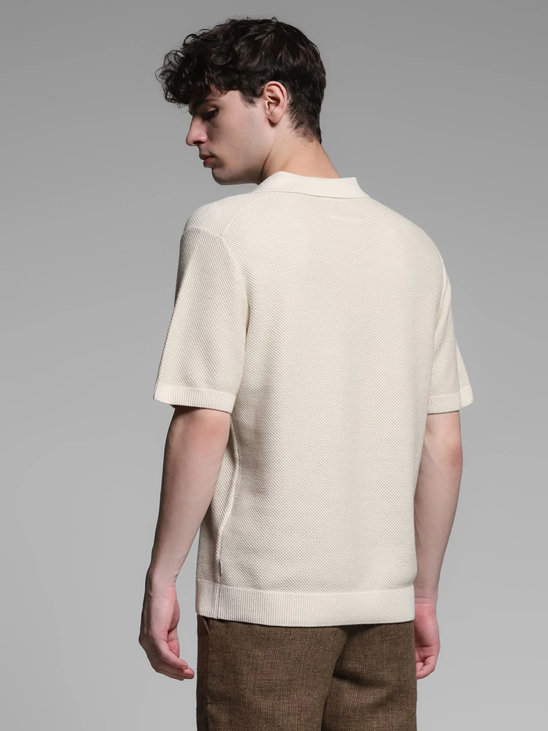 Beige Split Neck Cotton Polo - Image 3