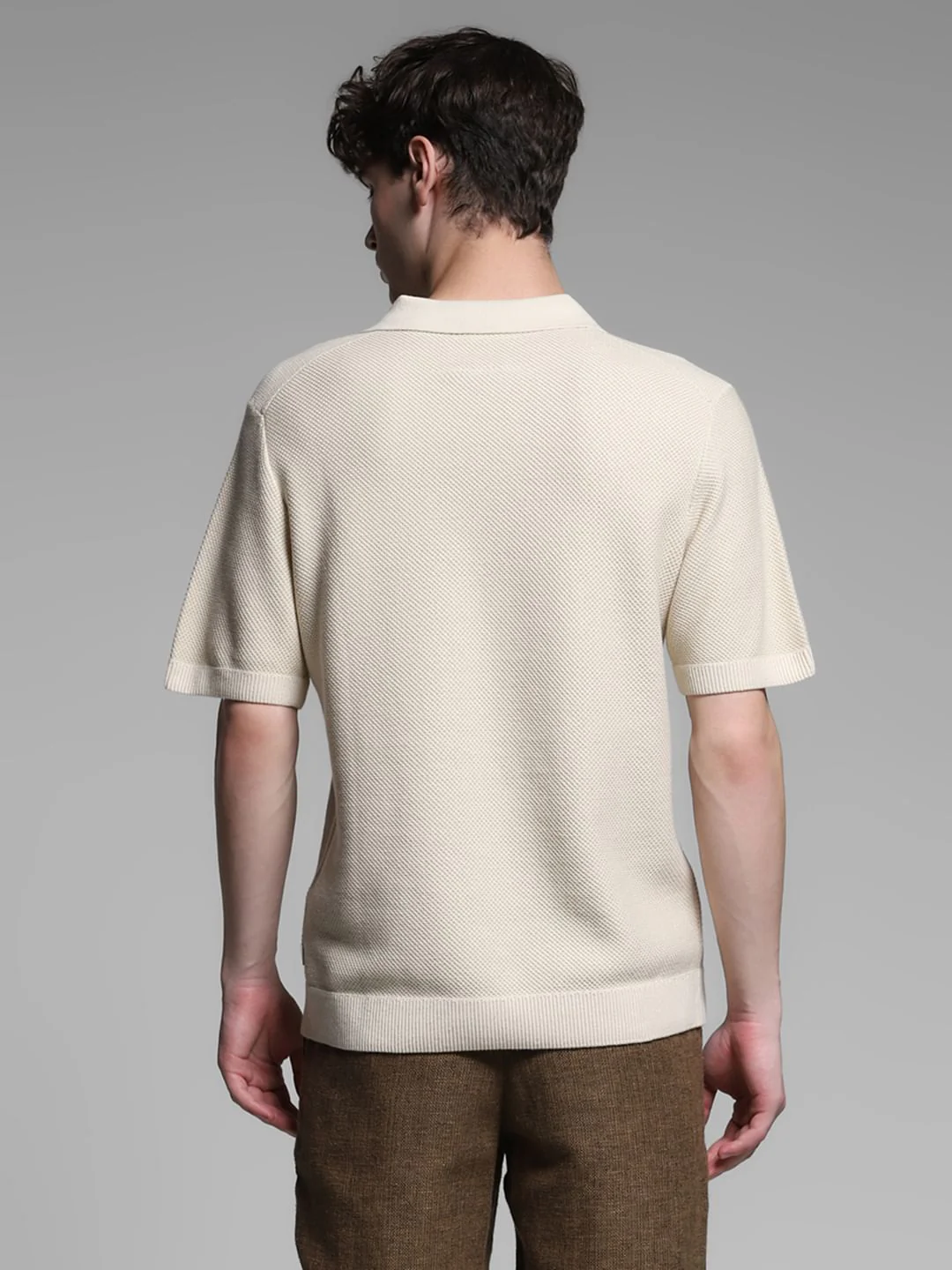 Beige Split Neck Cotton Polo - Image 4
