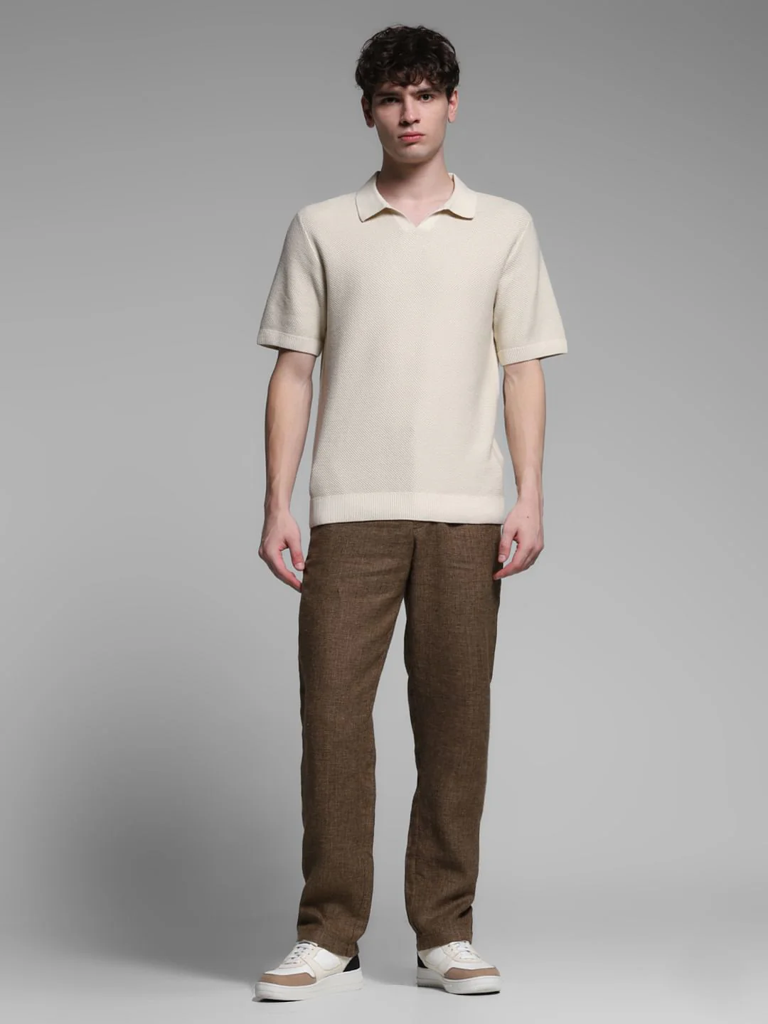 Beige Split Neck Cotton Polo - Image 6