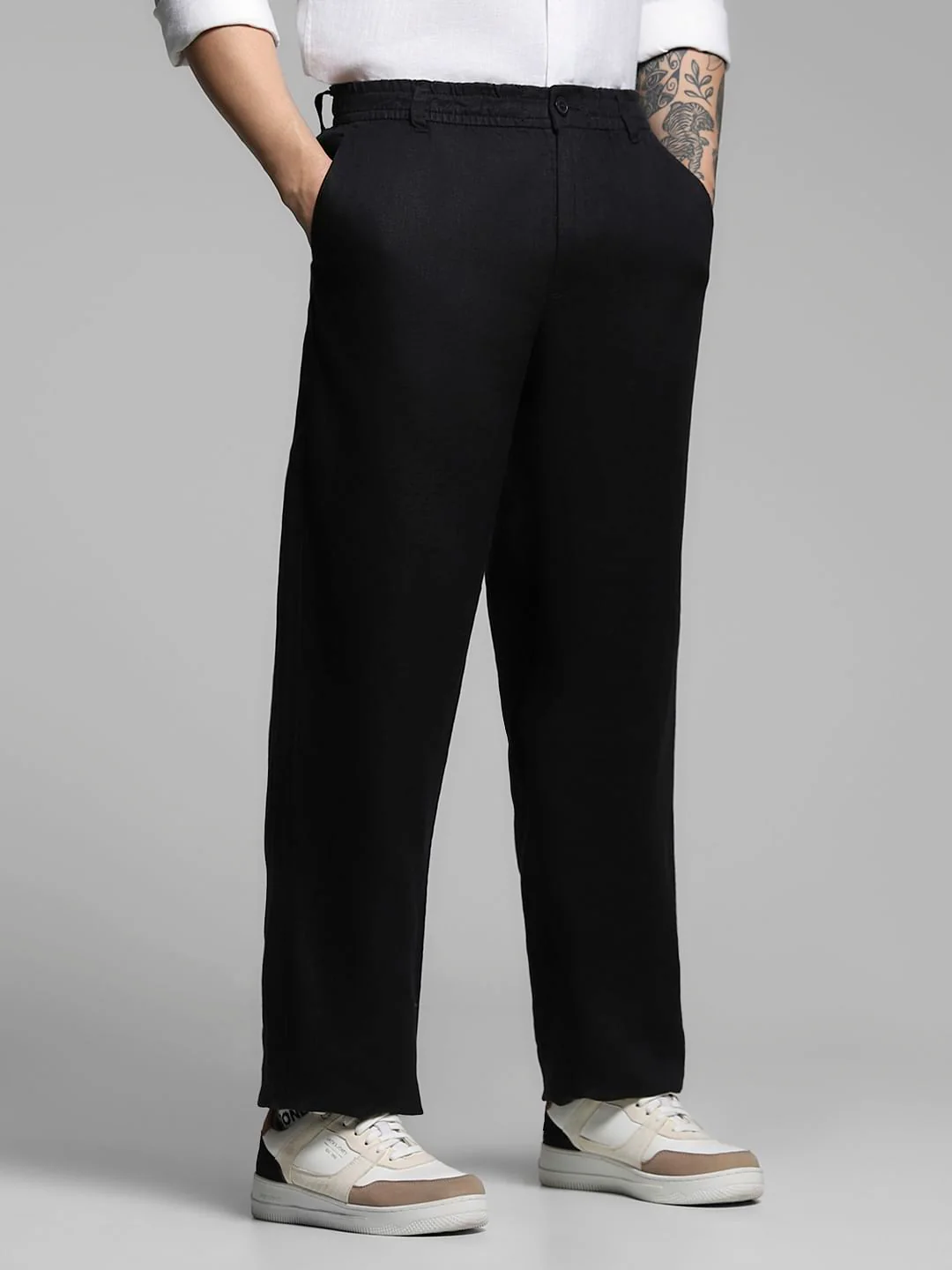 Black Mid Rise Linen Chinos - Image 2