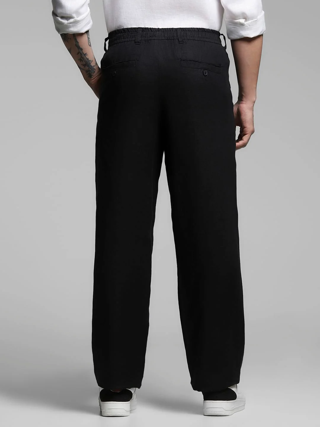 Black Mid Rise Linen Chinos - Image 3
