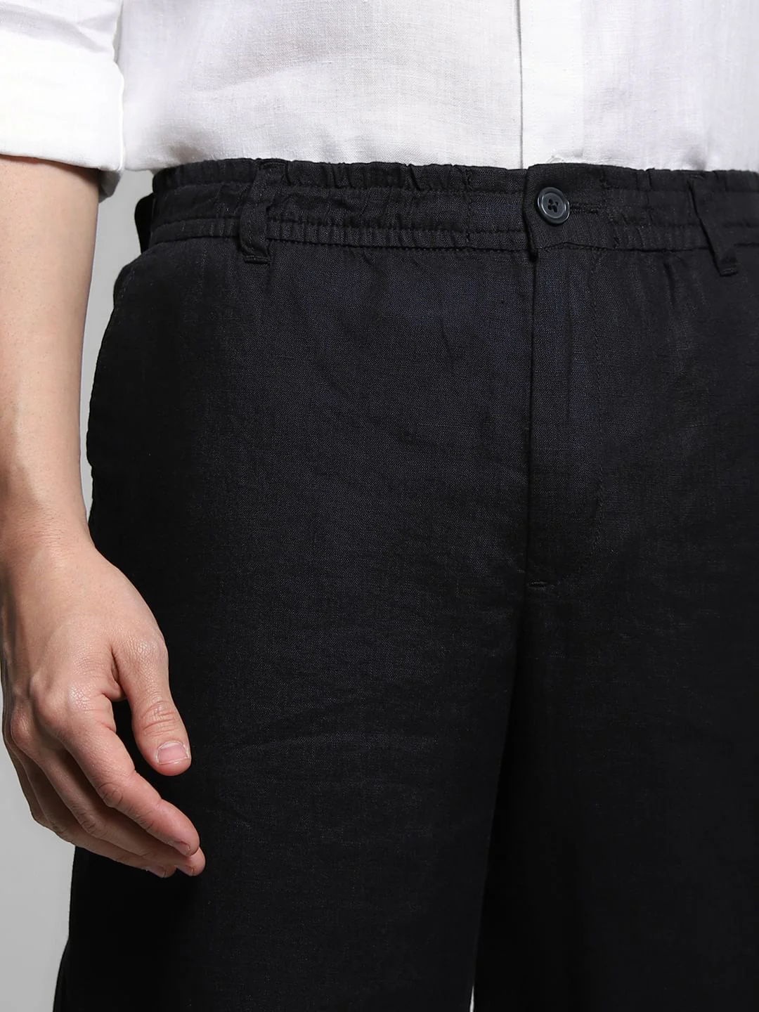 Black Mid Rise Linen Chinos - Image 4