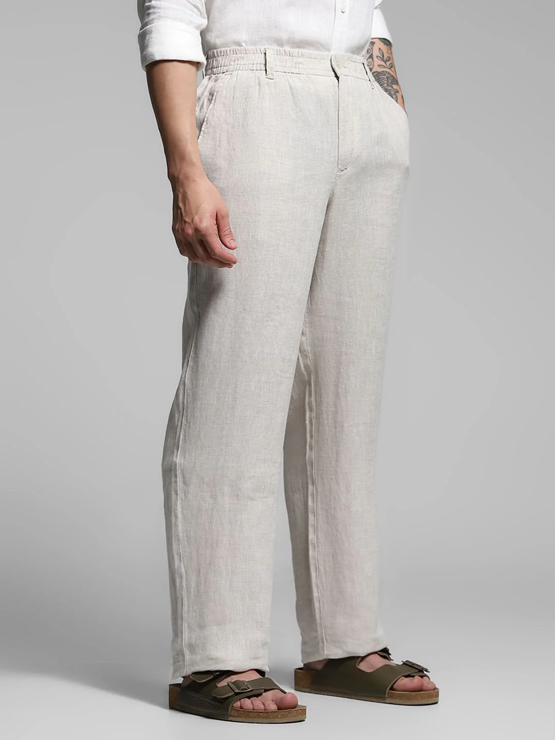 Light Grey Mid Rise Linen Chinos - Image 2
