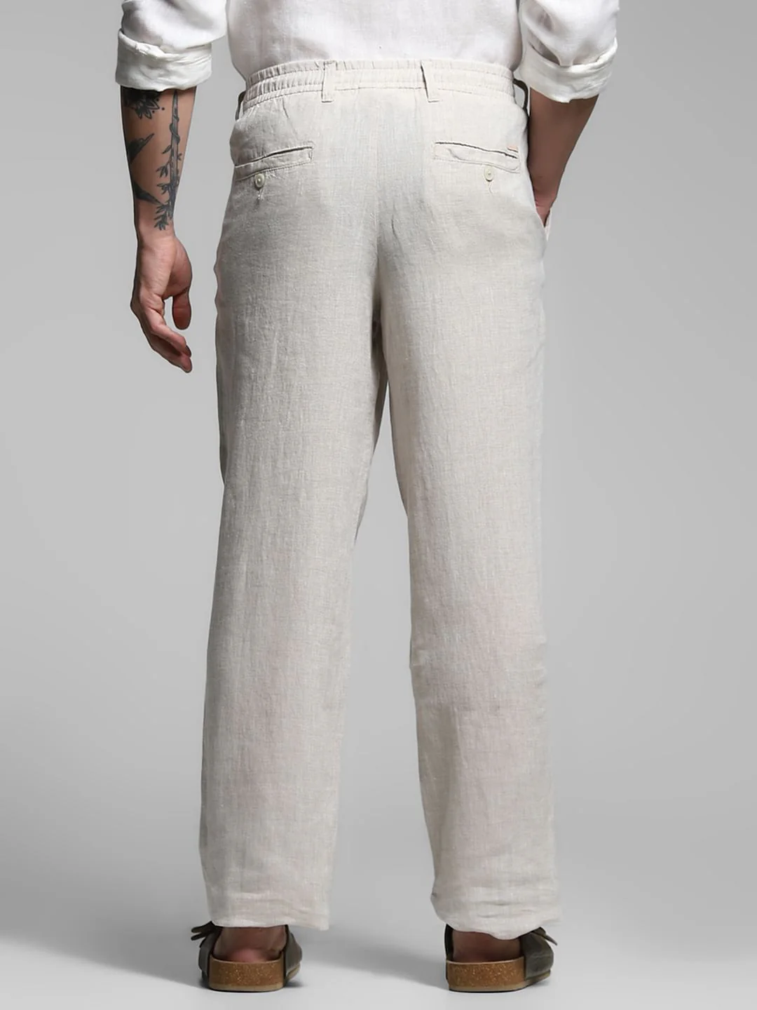 Light Grey Mid Rise Linen Chinos - Image 3