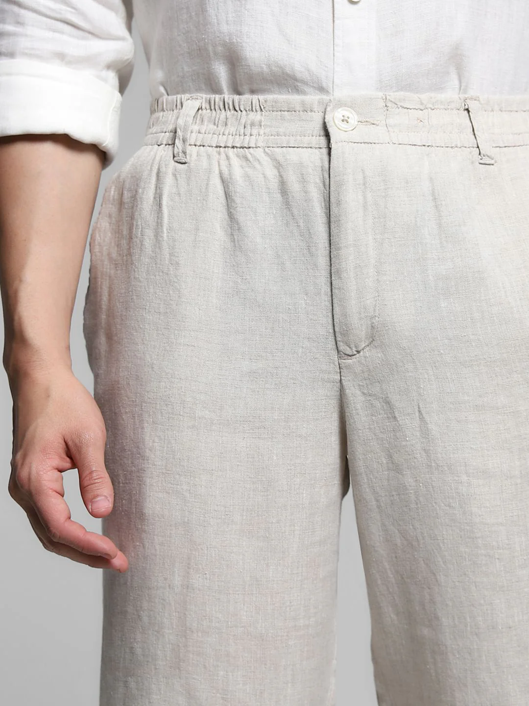 Light Grey Mid Rise Linen Chinos - Image 4
