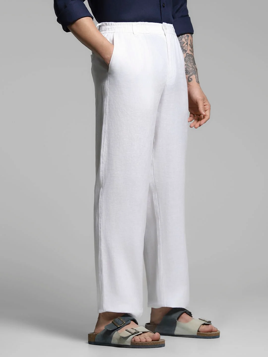 White Mid Rise Linen Chinos - Image 2
