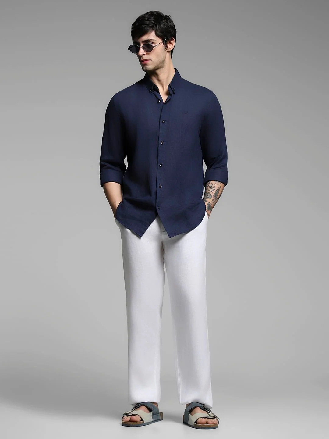 White Mid Rise Linen Chinos - Image 6