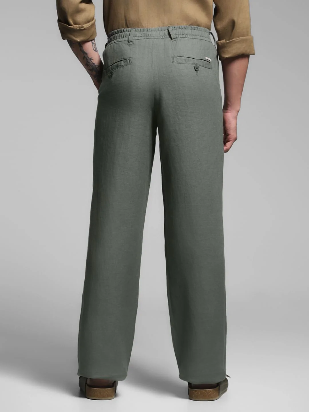 Green Mid Rise Linen Chinos - Image 3
