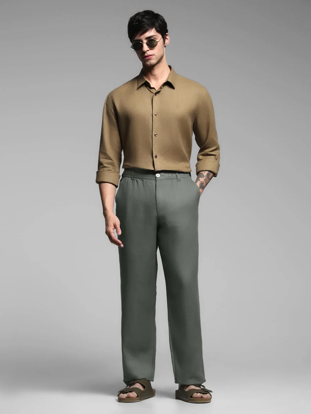 Green Mid Rise Linen Chinos - Image 6