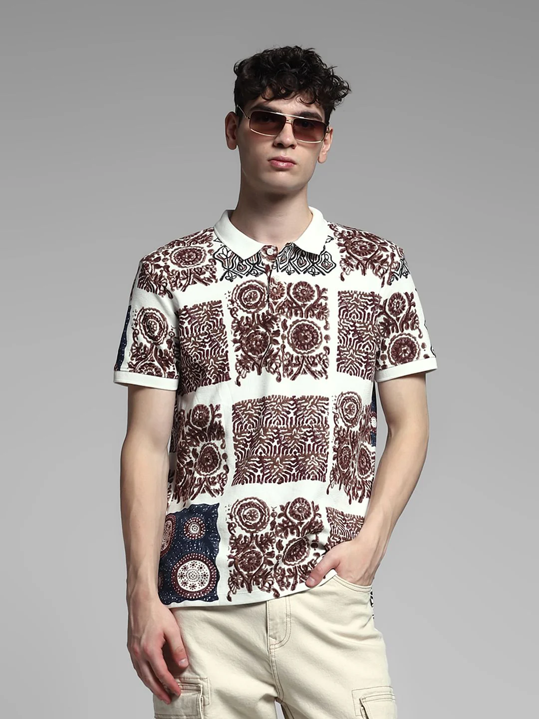 Brown Artisan Print Cotton Polo