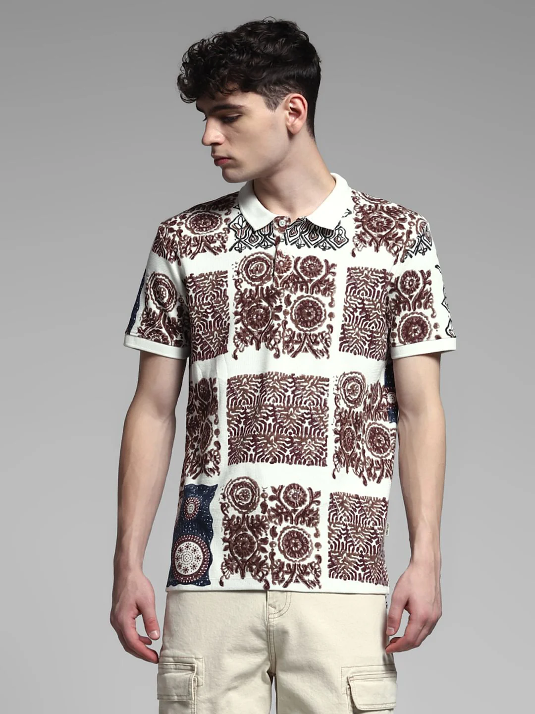 Brown Artisan Print Cotton Polo - Image 2