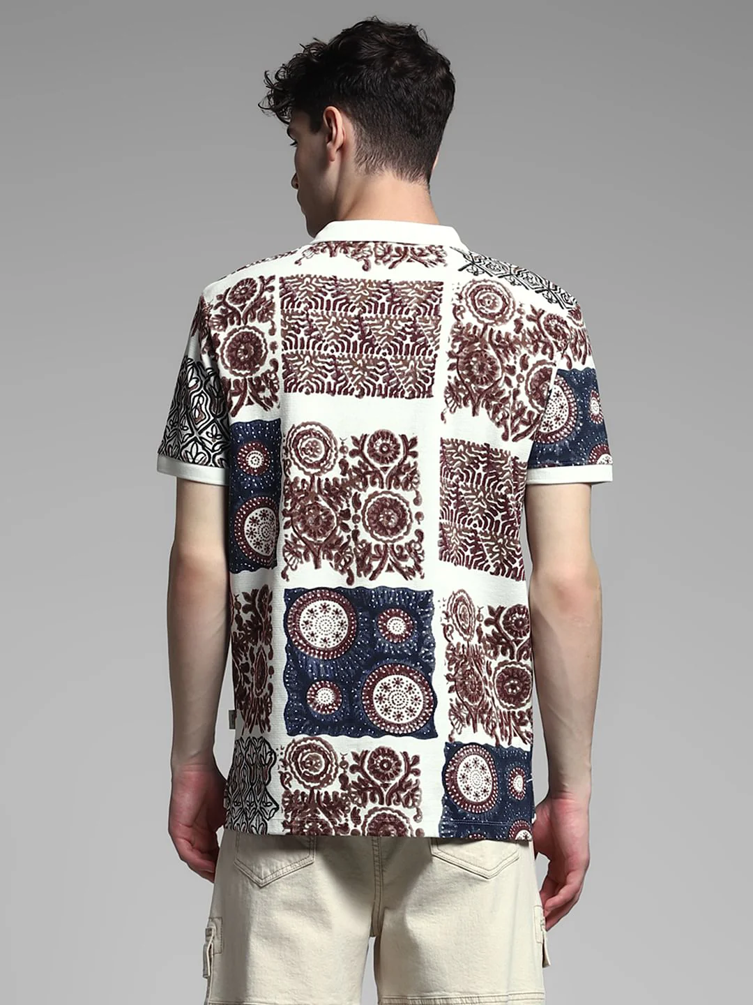 Brown Artisan Print Cotton Polo - Image 4