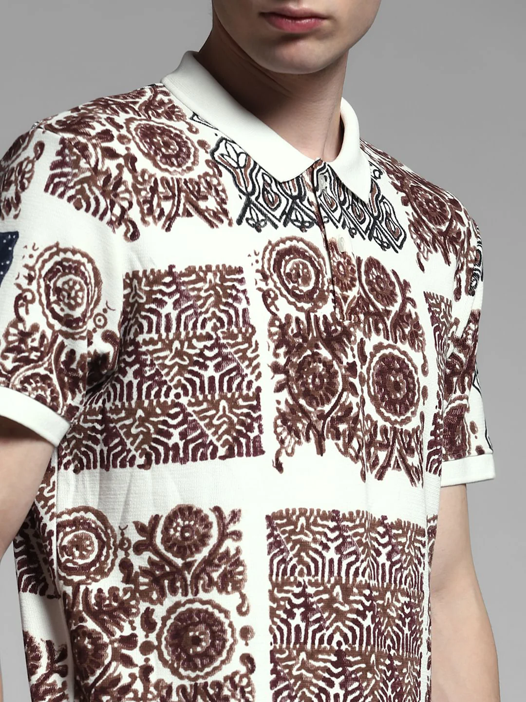 Brown Artisan Print Cotton Polo - Image 5