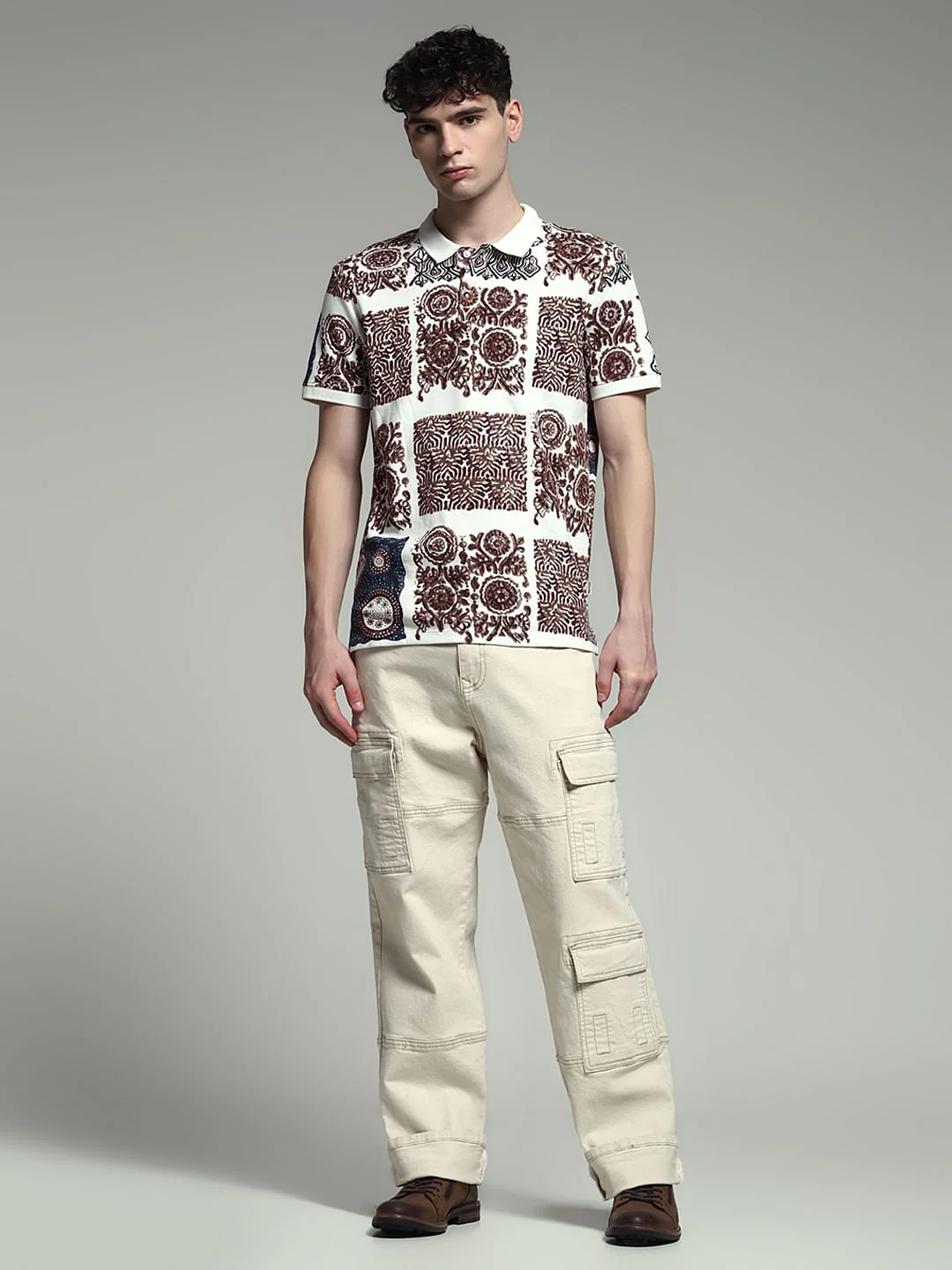 Brown Artisan Print Cotton Polo - Image 6