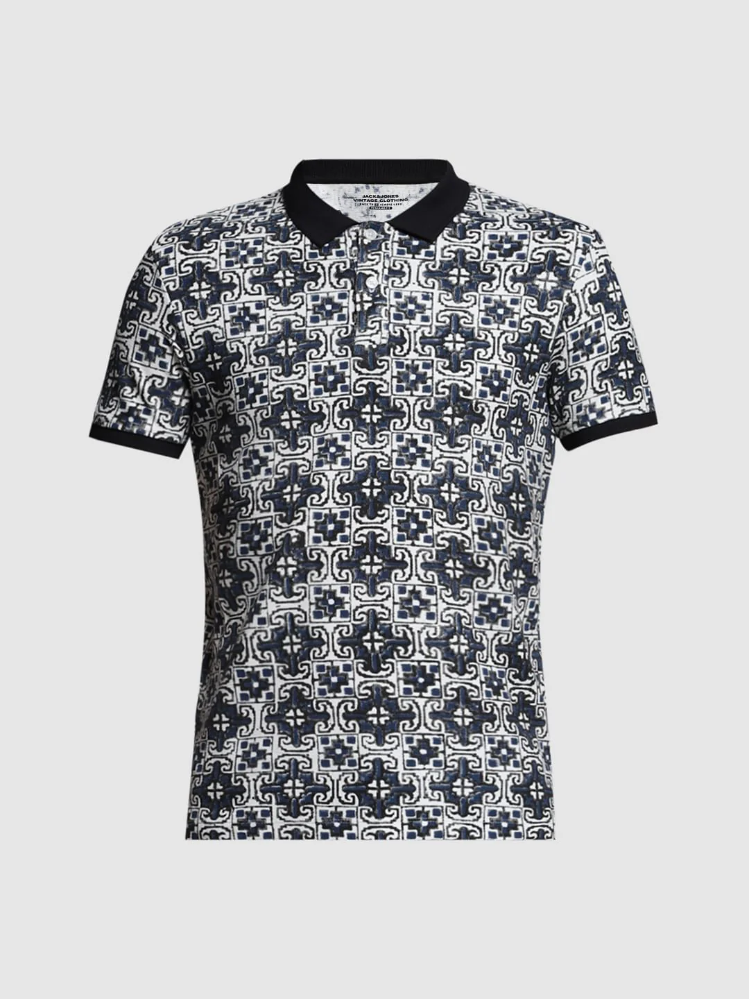 Blue Embroidered Abstract Print Polo - Image 7