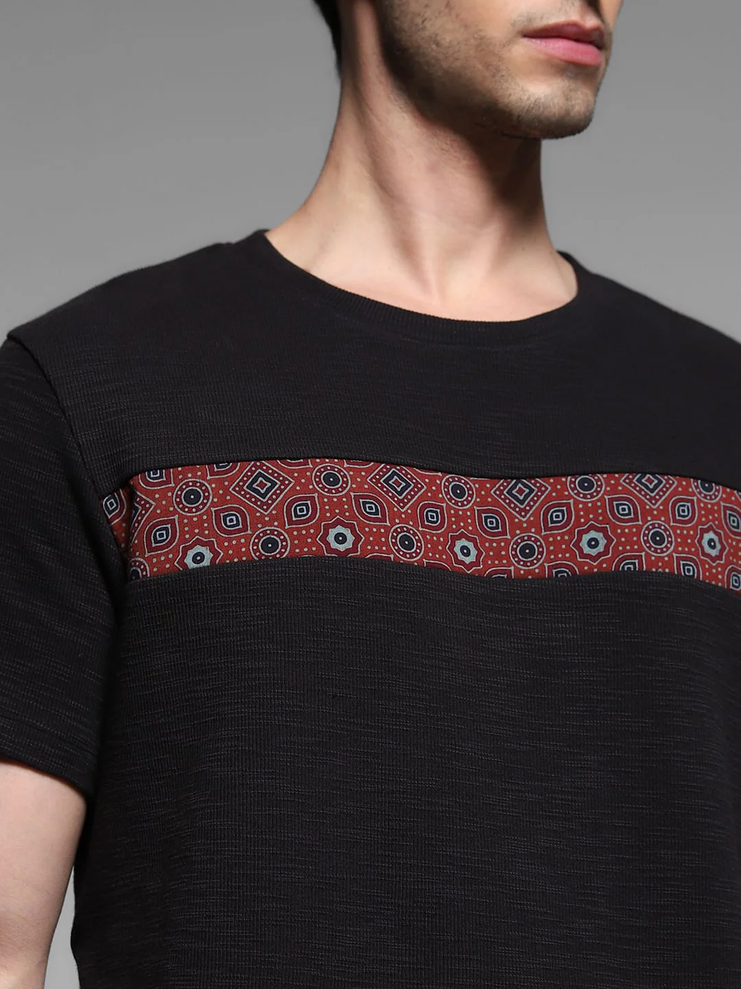 Black Printed Patch Cotton T-shirt - Image 5