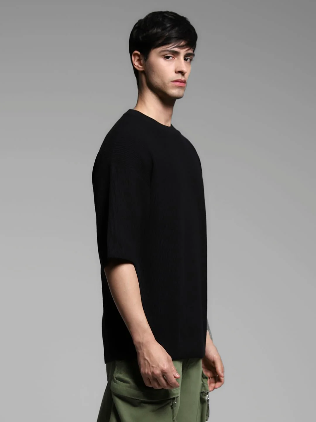 Black Cotton Crew Neck T-shirt - Image 3