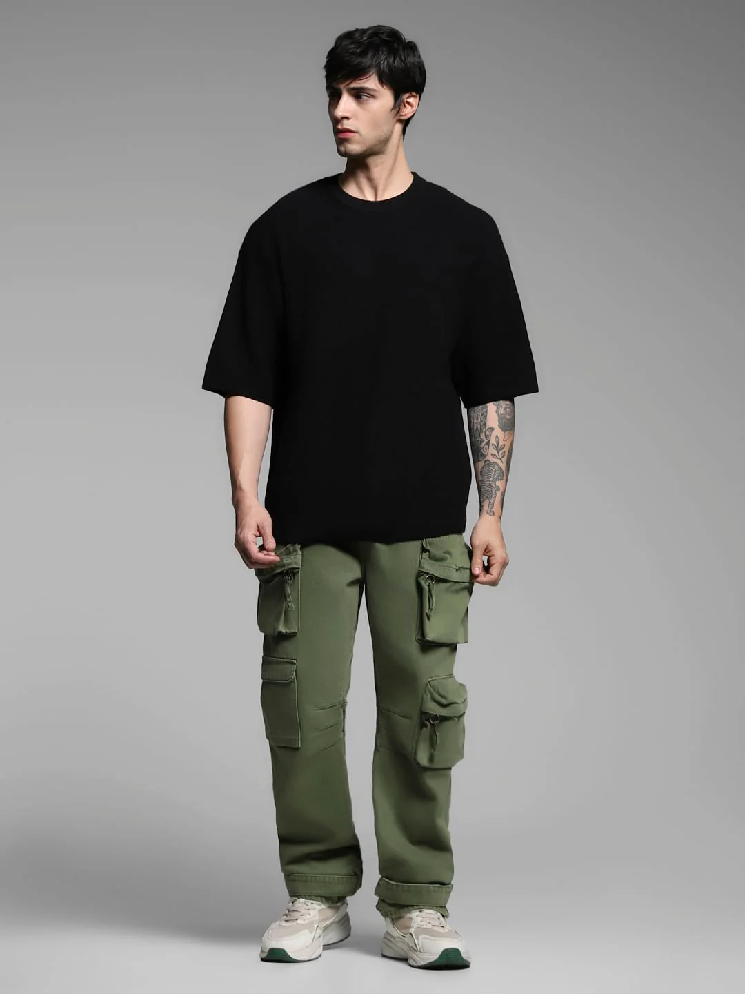 Black Cotton Crew Neck T-shirt - Image 6