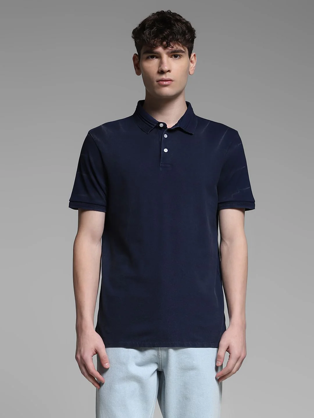 Dark Blue Cotton Knit Polo - Image 2