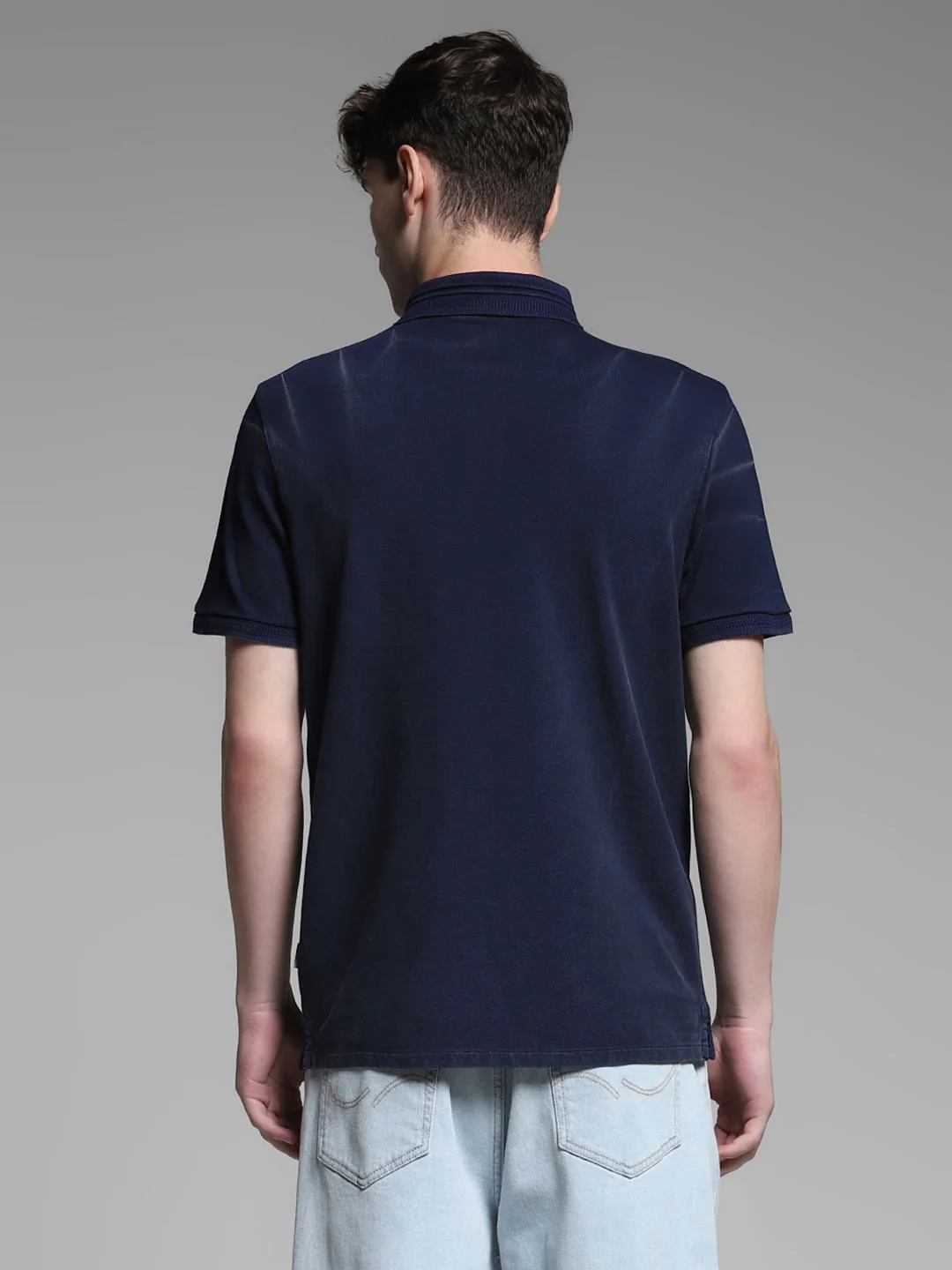 Dark Blue Cotton Knit Polo - Image 4