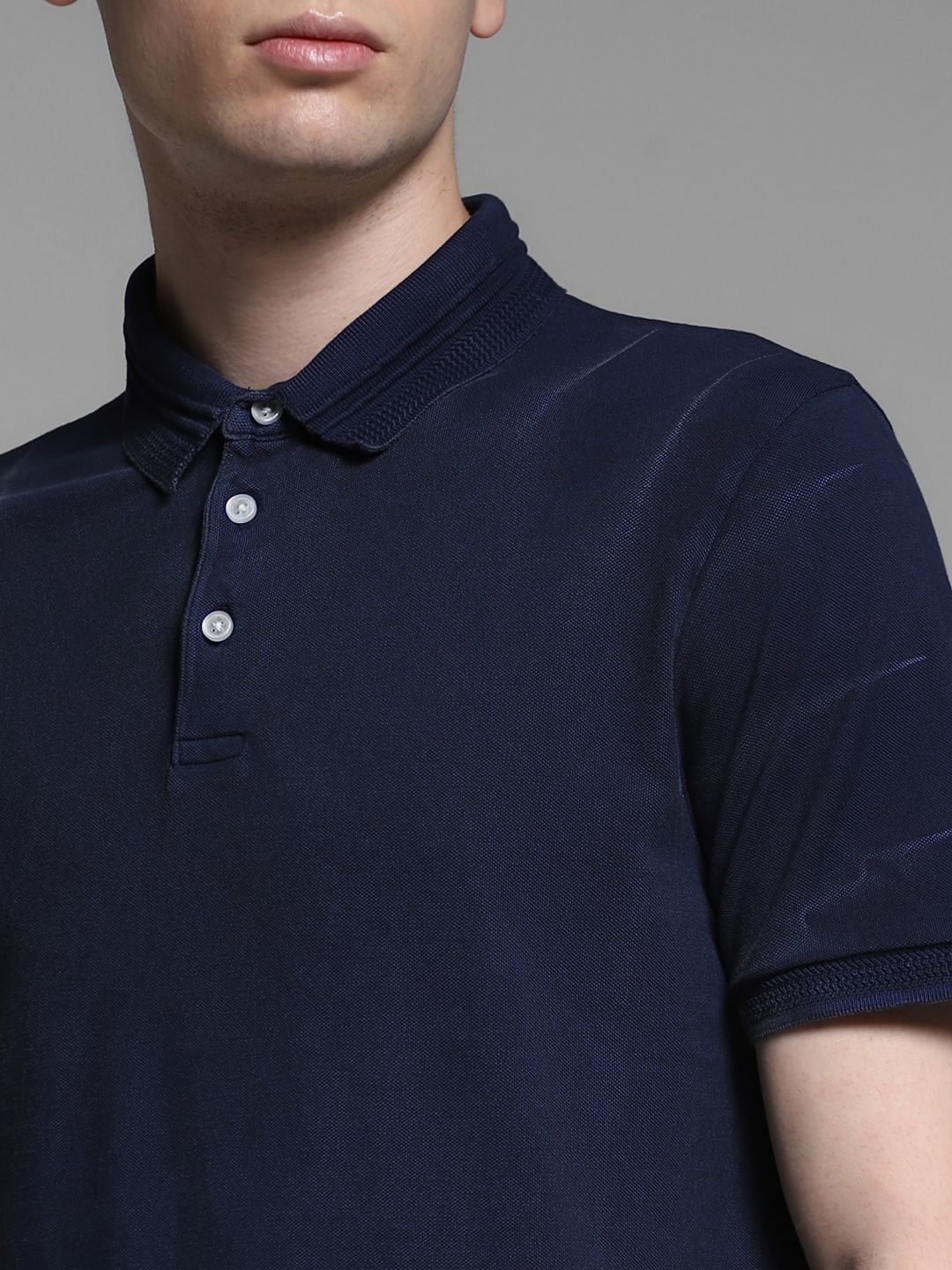 Dark Blue Cotton Knit Polo - Image 5