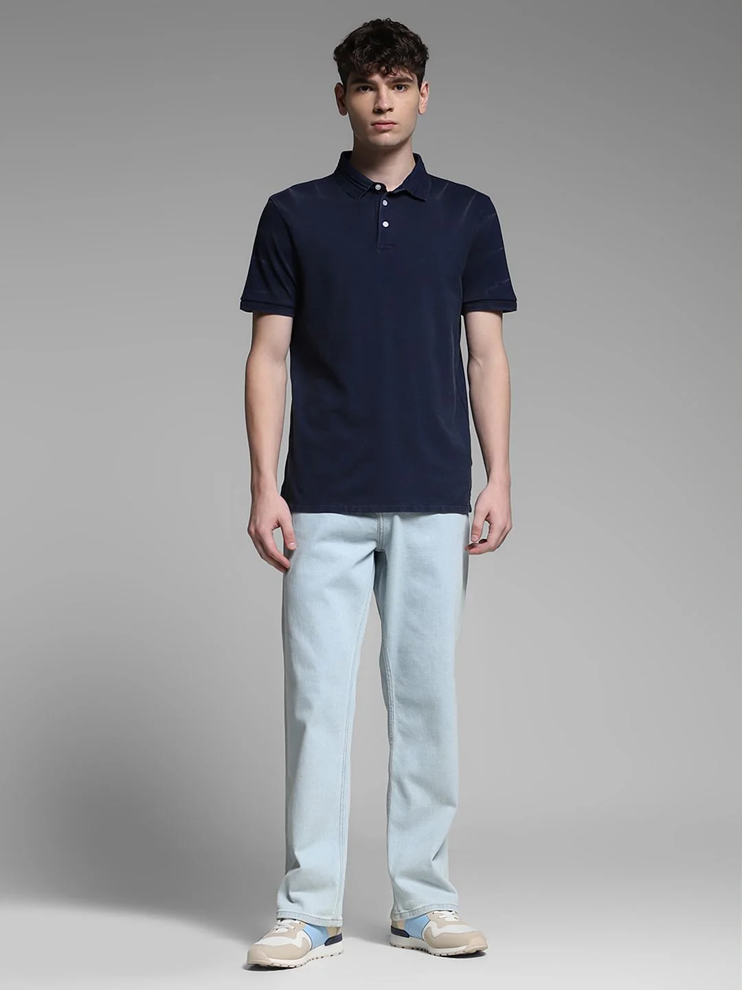 Dark Blue Cotton Knit Polo - Image 6