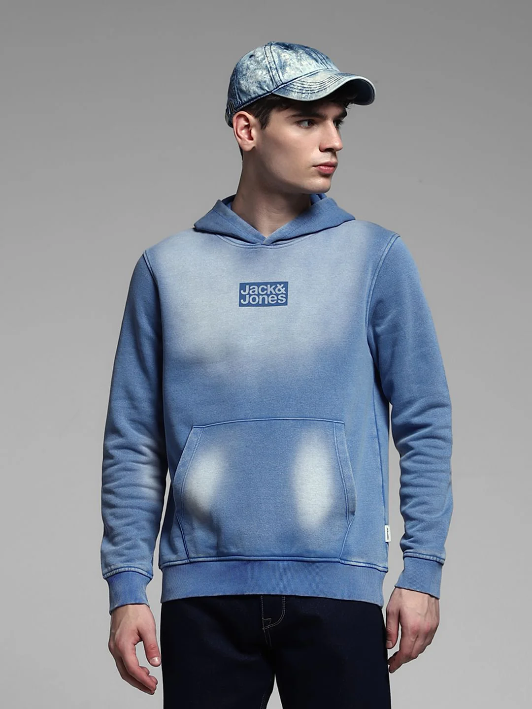 Blue Logo Print Hooded Sweatshirt