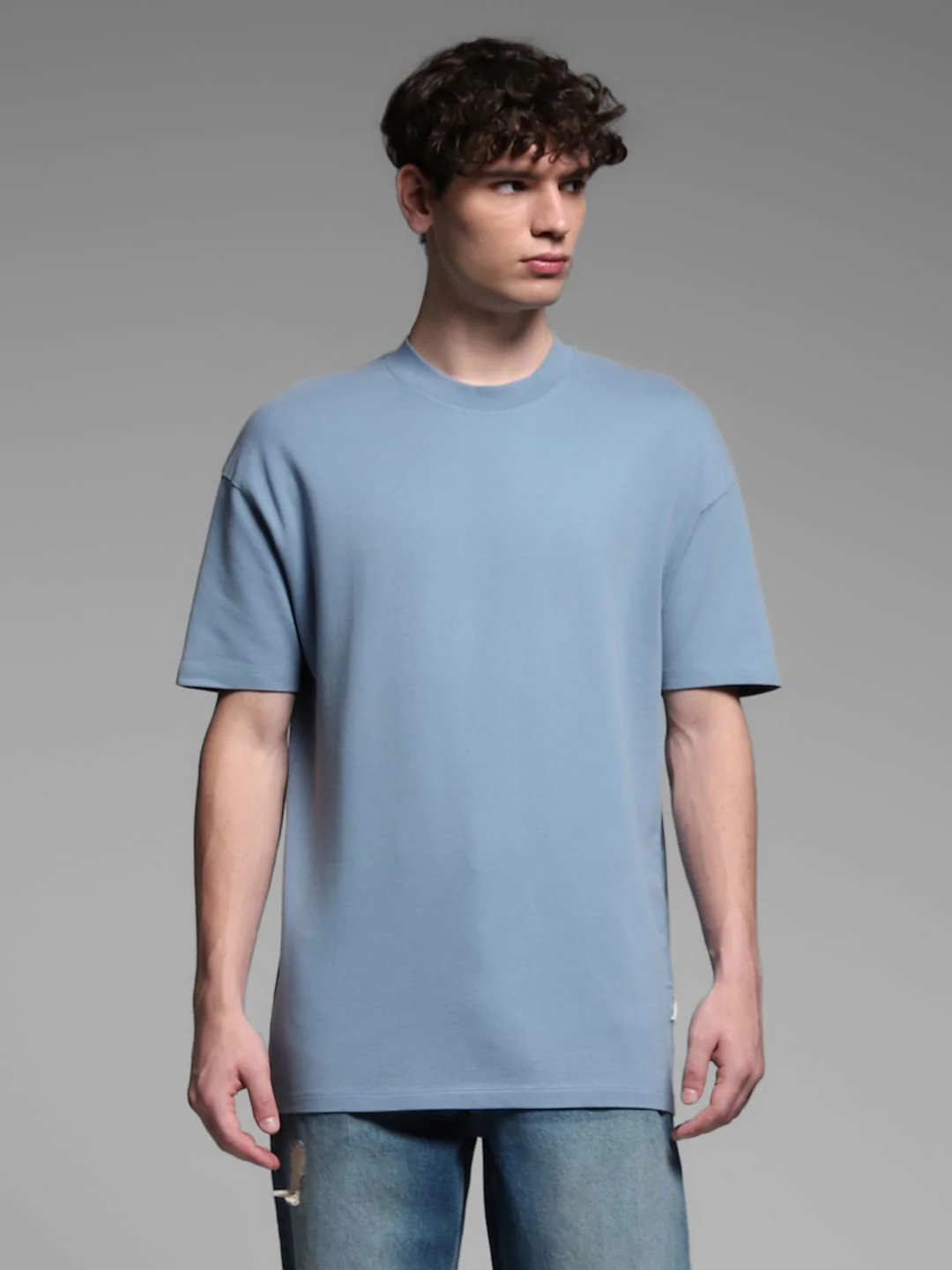 Blue Cotton Crew Neck T-shirt - Image 2