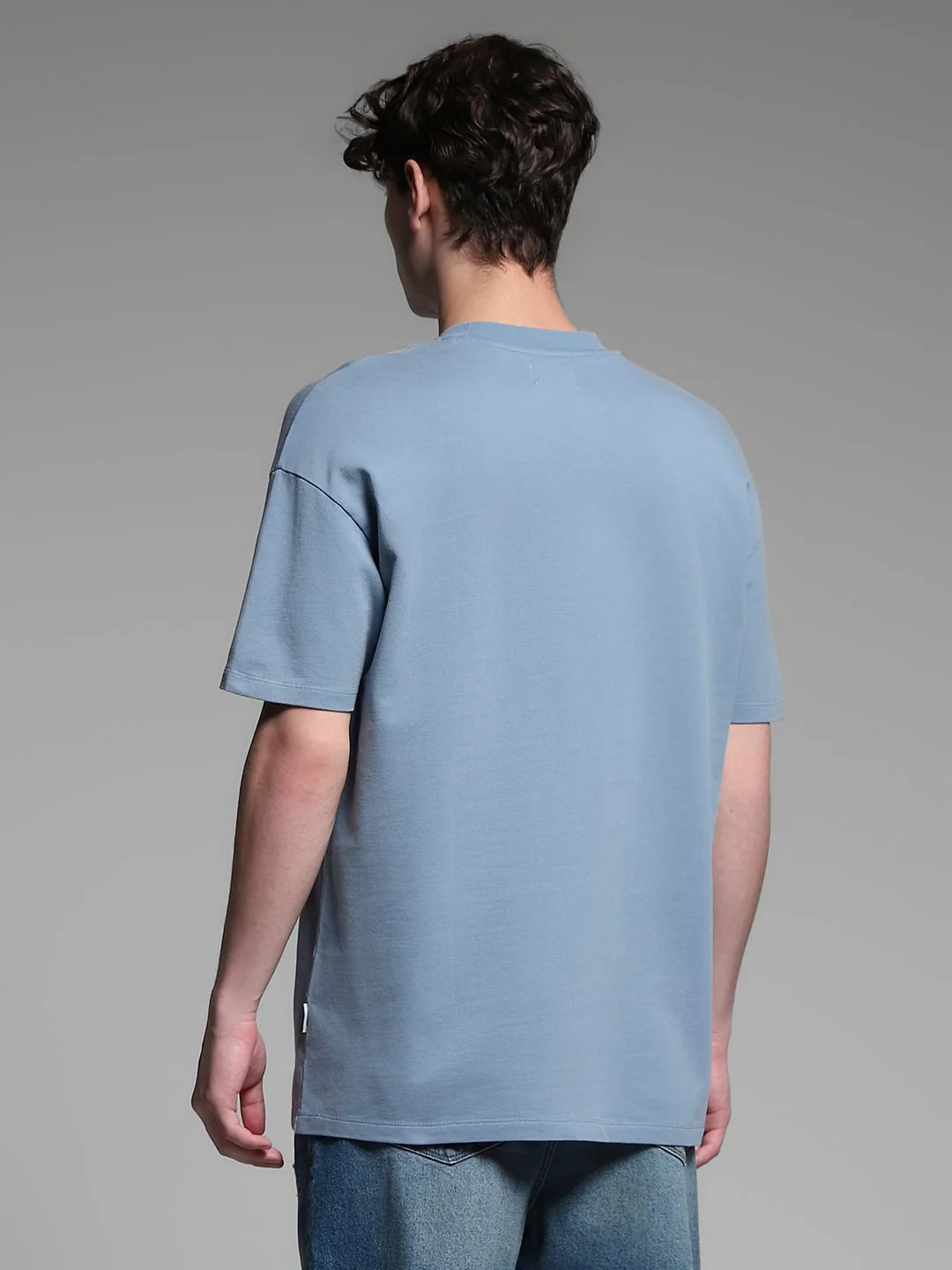 Blue Cotton Crew Neck T-shirt - Image 4