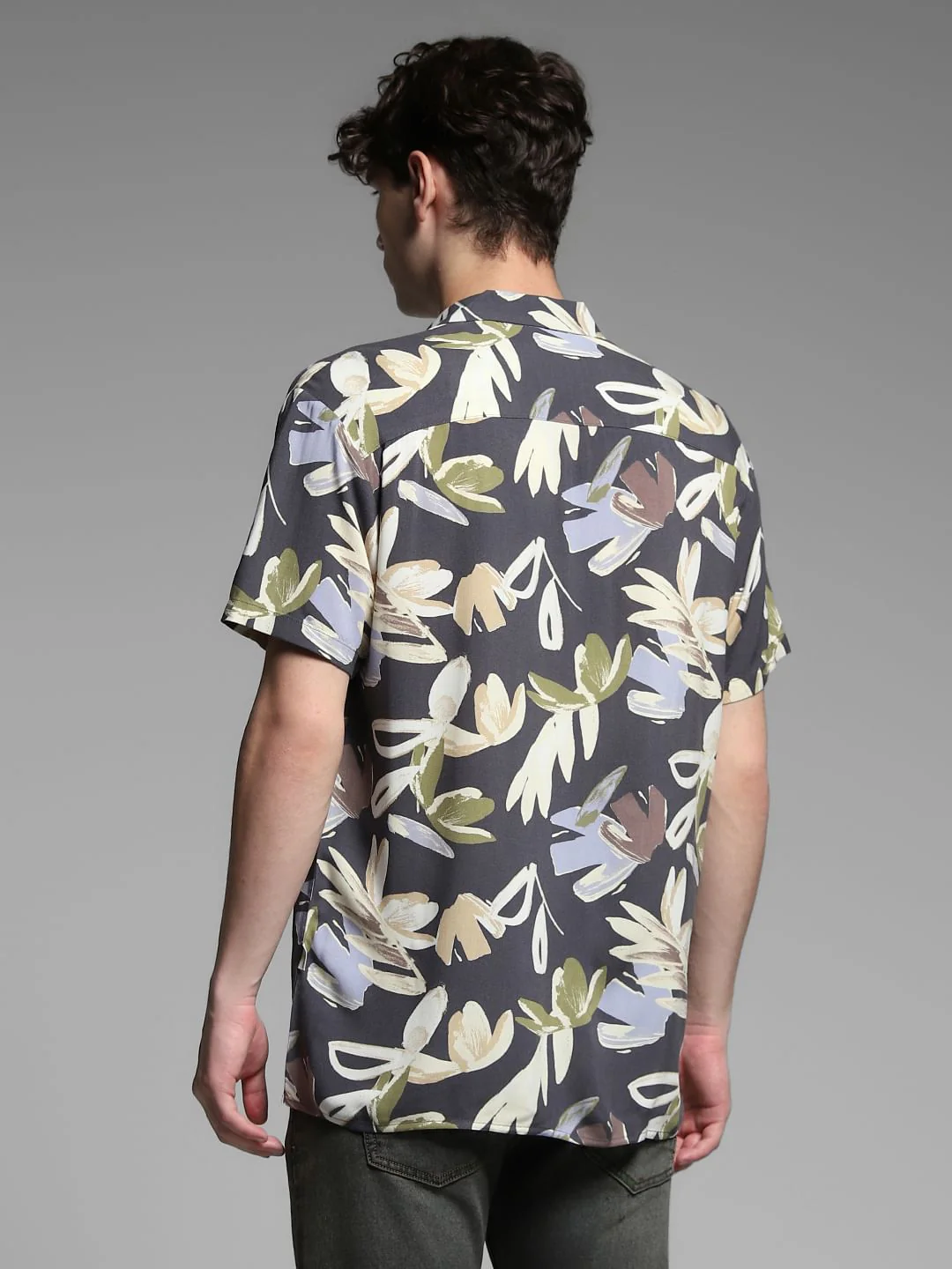 Grey Floral Print Viscose Shirt - Image 4